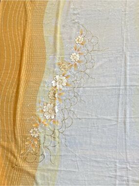 VTG 70s 80s Yellow Orange Gradient Semi Sheer Floral Chiffon Apparel Fabric 86"L